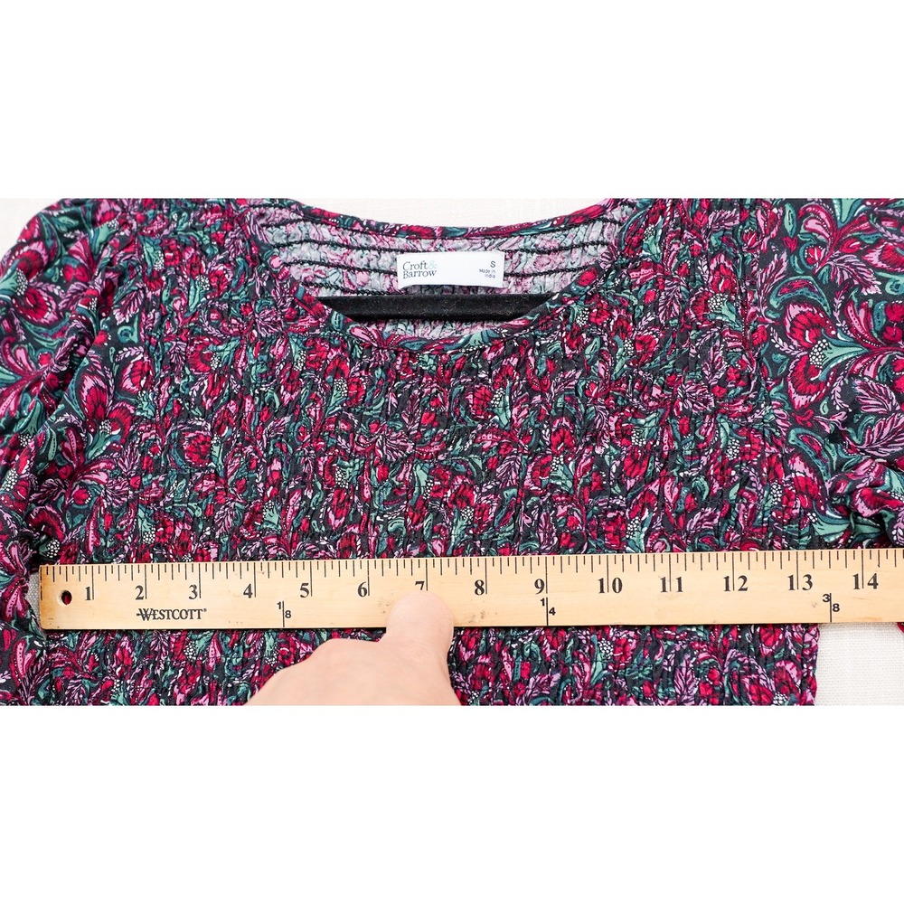 Croft Barrow Black Smocked Challis Fit Flare Dress S Maroon Paisley Cottagecore - Picture 5 of 12